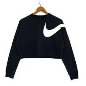 Nike Women's Black and White Cropped Hoodie